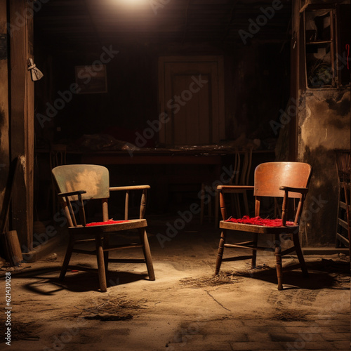 Two chairs in an abandoned house