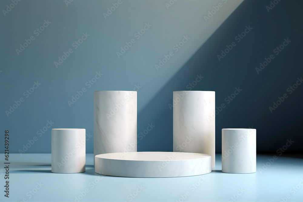 minimal geometric forms podium with blue background minimal geometric forms podium with blue background
