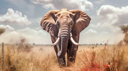 African elephant walking in the savannah generative ai illustration
