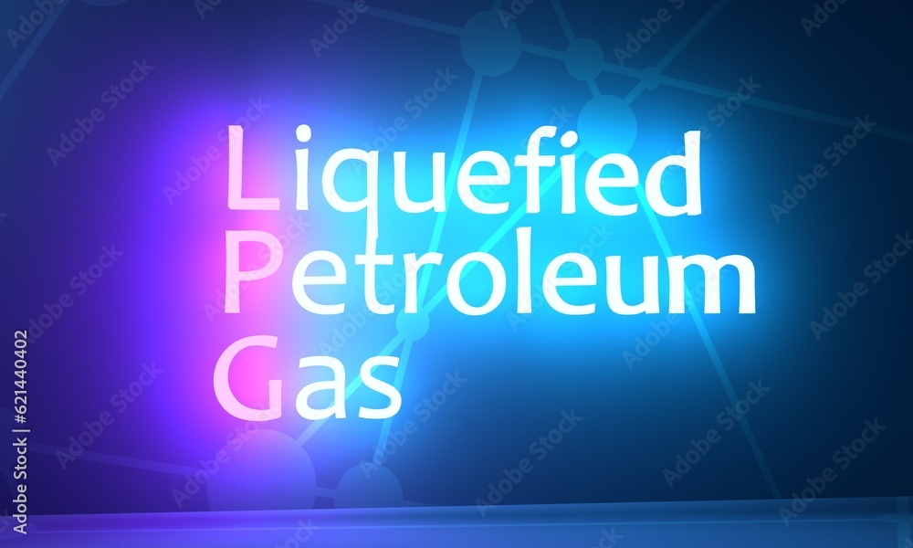 LPG - Liquefied Petroleum Gas acronym. Neon shine text. 3D Render