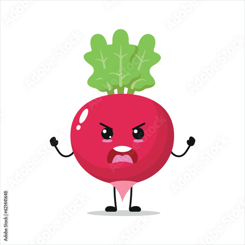 Mad radish character. Funny furious radish cartoon emoticon in flat style. vegetable emoji vector illustration