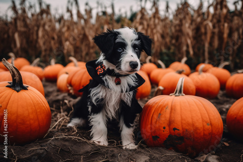 Festive Canine Celebrating Halloween with a Pumpkin.