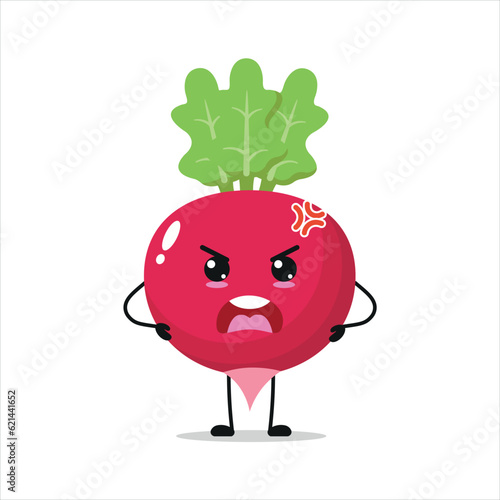 Cute angry radish character. Funny mad radish cartoon emoticon in flat style. vegetable emoji vector illustration