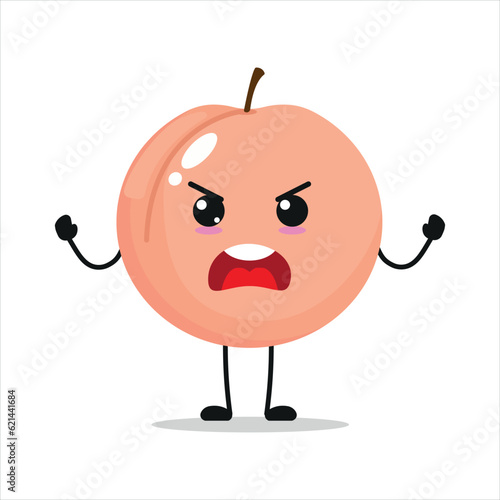 Cute angry peach character. Funny furious peach cartoon emoticon in flat style. Fruit emoji vector illustration