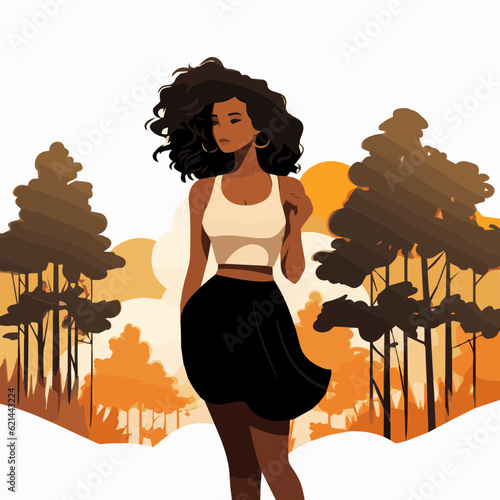 simple cartoon clipart black african american woman in nature white background