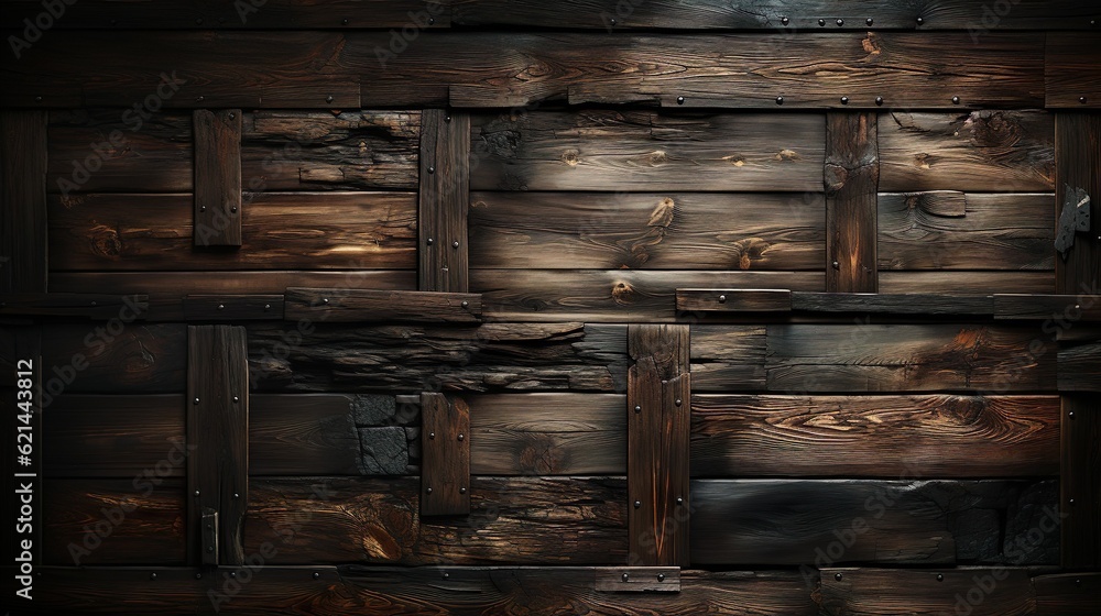 Naklejka premium Charm of Rustic Living: Rustic Textured Wood Panels Wallpaper