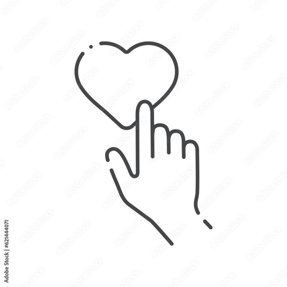 Obraz premium ハートにタッチしているシンプルな人の手の線アイコン - LIKE･いいねやSNSのイメージ素材