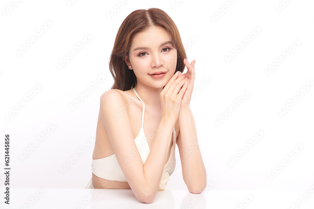 Beautiful young asian woman with clean fresh skin on white background, Face care, Facial treatment, Cosmetology, beauty and spa, Asian women portrait. Beautiful young asian woman with clean fresh skin on white background, Face care, Facial treatment, Cosmetology, beauty and spa, Asian women portrait.