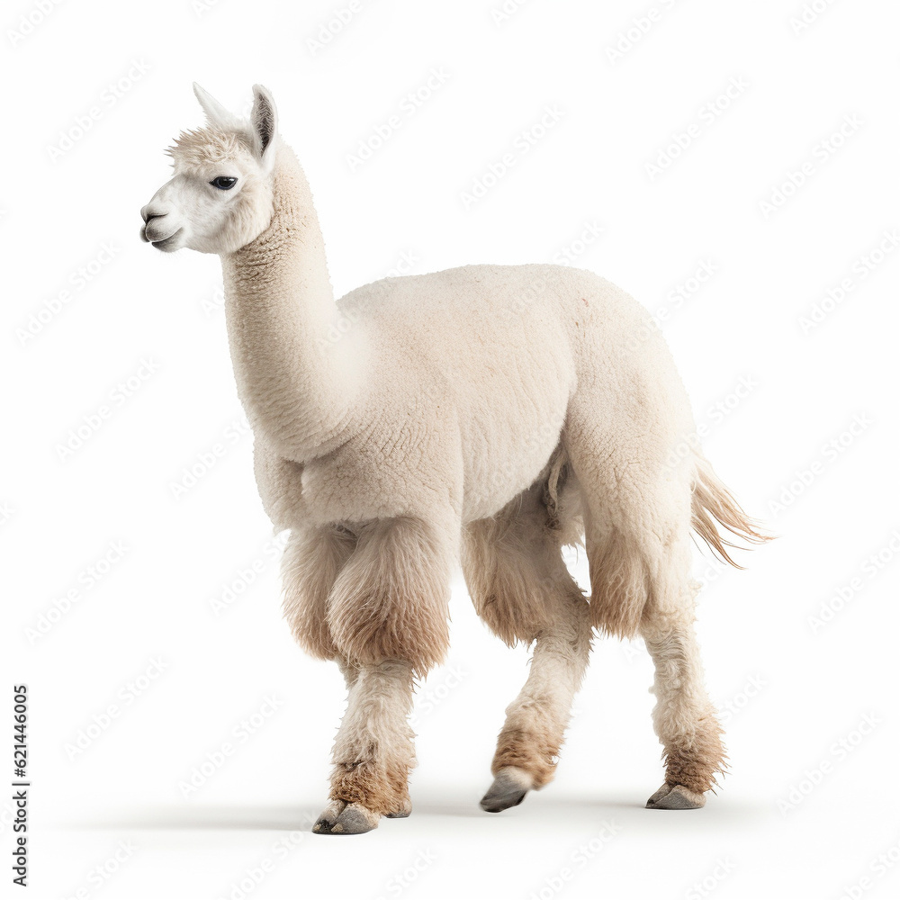 Fototapeta premium アルパカ 白背景 AI生成画像 ジェネレーティブAI
