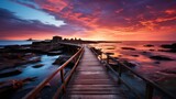 Pier Tranquility Colorful Skies Embracing Sunset/Sunrise