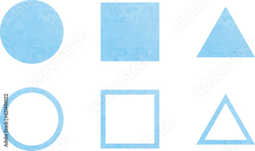 図形のセット   きれいな水彩風　丸　四角形　三角形