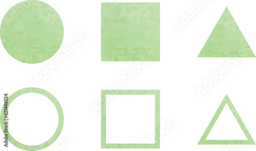 図形のセット   きれいな水彩風　丸　四角形　三角形