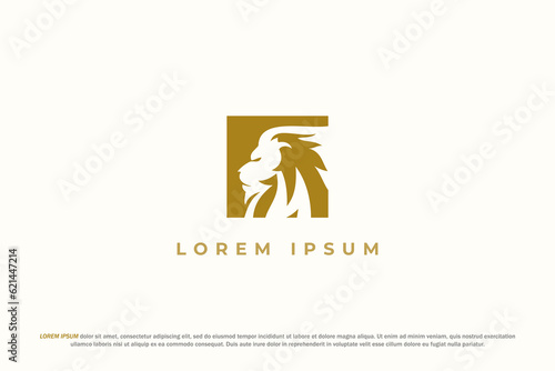 logo lion frame rectangle silhouette head animal wildlife jungle africa