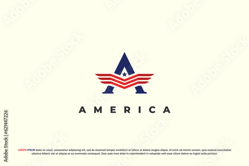 logo letter a american flag color red blue wing