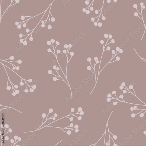 Monochrome botanical background. Pink leaf silhouette in a simple flat style. Abstract seamless pattern. Hand-drawn organic branches and leaves. Vector design.
