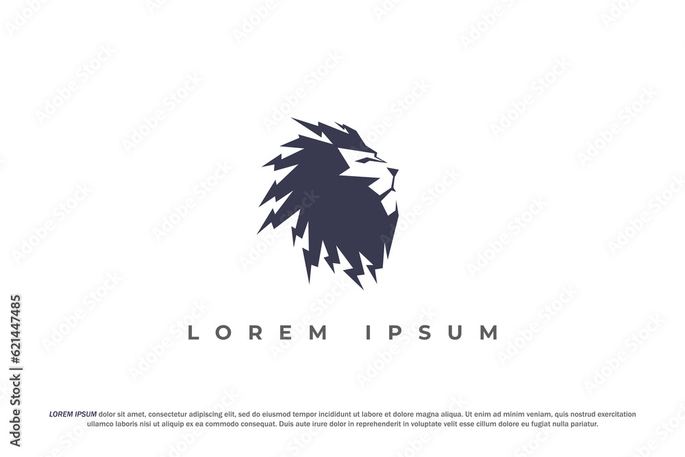 Fototapeta premium logo lion head silhouette flash electric lightning abstract