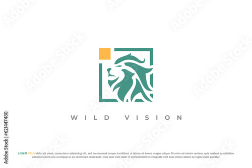 logo lion vision frame channel abstract animal jungle king leader