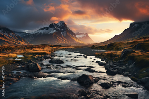 Beautiful and gorgeous mountain river landscape in Iceland