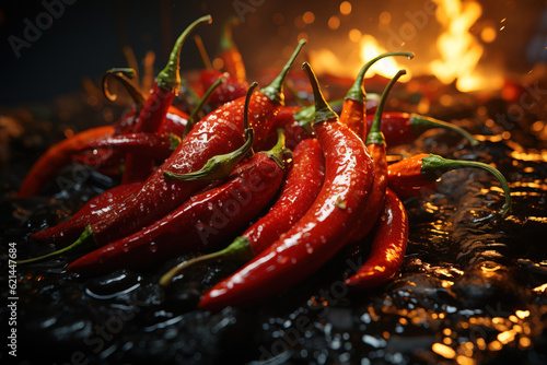 Print op canvas Spicy and red hot roasted chili peppers