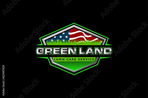 lawn care, grass trimming, landscape, grass, agriculture concept logo design	
