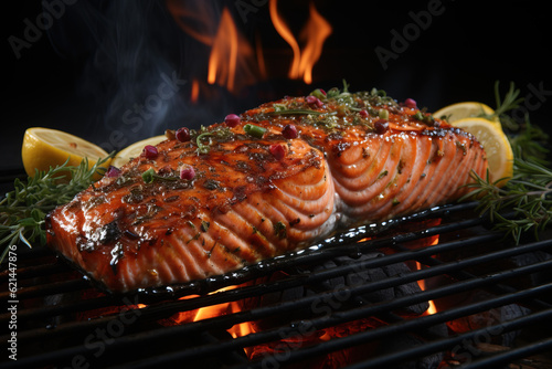 Grilled pink salmon on the grill