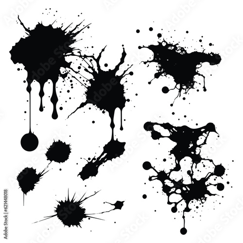 Abstract black ink spot set  Ink drop effect ink splash vector on white background