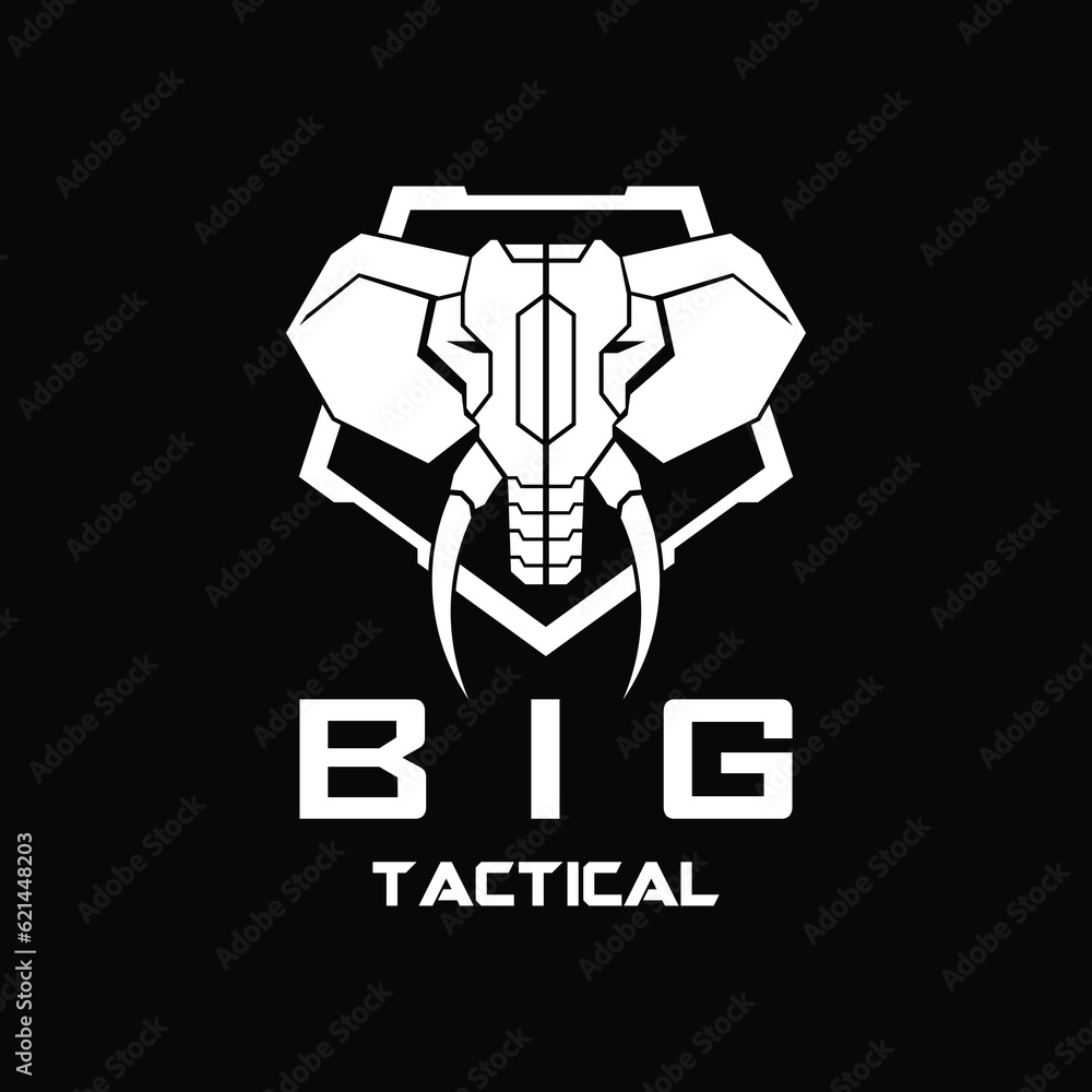 Black and white Elephant Tactical logo in shield vector template for military tactical armory logo design Black and white Elephant Tactical logo in shield vector template for military tactical armory logo design