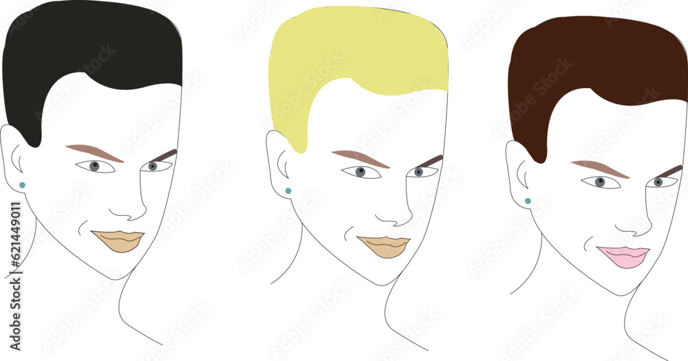 Androgynes set, gender-neutral face close up. Vector illustration isolated. Androgynes set, gender-neutral face close up. Vector illustration isolated.