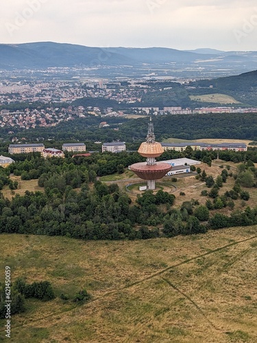 Принти на полотні Aerial view of the water tank tower in Teplice, highlighting its unique industrial design and importance to the town’s water supply infrastructure