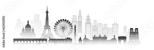 Travel architecture silhouette in France, paris, Europe with Black halftone style.