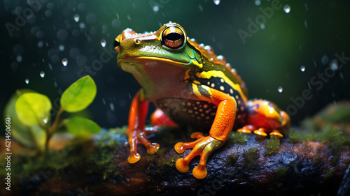 Colorful frog in the rainy forest
