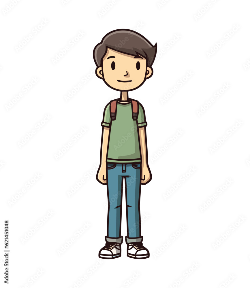 Smiling schoolboy standing, cheerful childhood