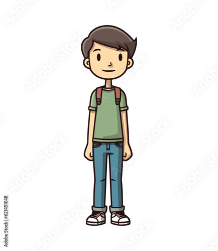 Smiling schoolboy standing, cheerful childhood