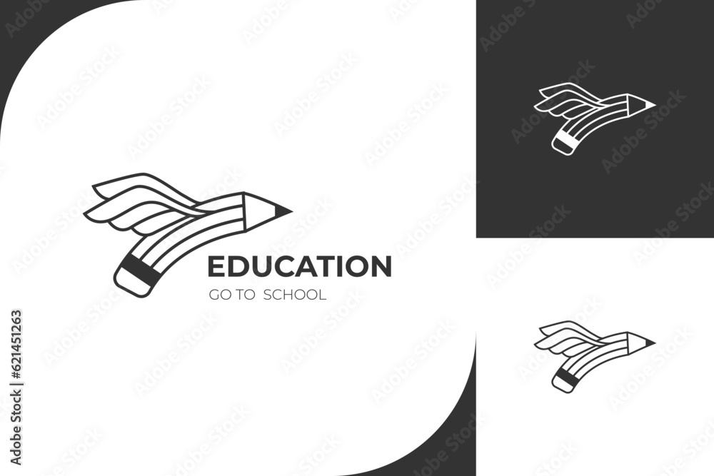 simple education logo design with pen, pencil wings icon design concept for academy, graduation icon, go to school element simple education logo design with pen, pencil wings icon design concept for academy, graduation icon, go to school element