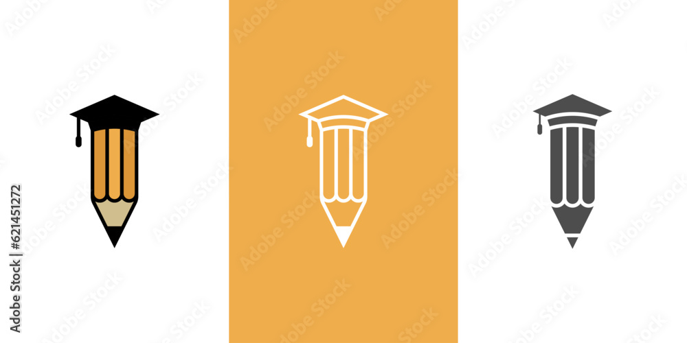 education logo design concept for academy, graduation. Pen, pencil, and cap icon symbol design concept education logo design concept for academy, graduation. Pen, pencil, and cap icon symbol design concept