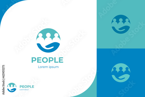 Abstract People Care Logo icon design, Human Icon with Hands Symbol. Flat Vector Logo Design Template Element