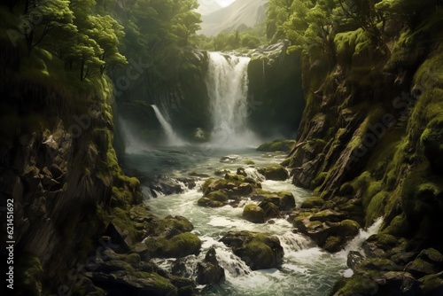 A powerful waterfall in a forest wallpaper