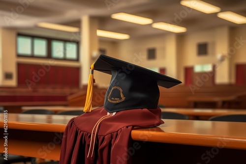 A professors academic gown and cap on a hook