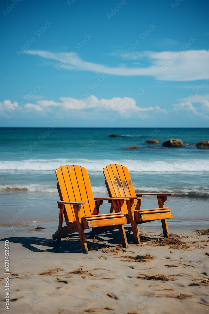 Wooden Chairs Placed on the Beach - Generative AI