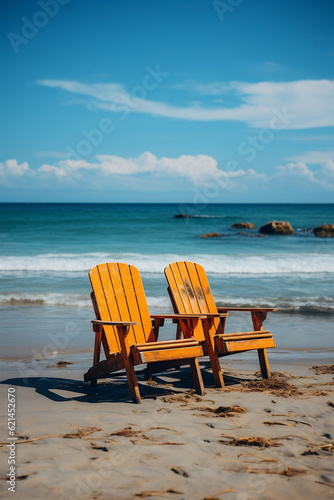 Wooden Chairs Placed on the Beach - Generative AI © Kouichi Yokota