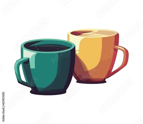 Hot coffee in yellow mug, hand drawn sketch