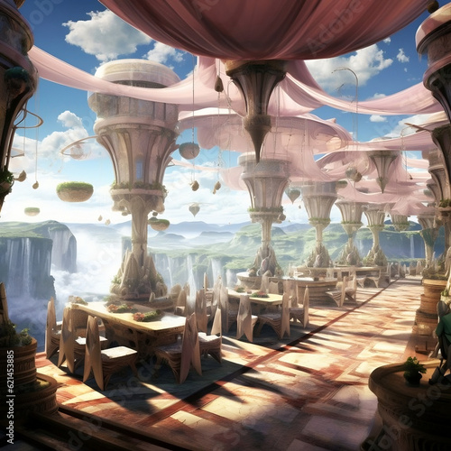 fantasy castle, floating in the sky, beautiful, complex, epic, huge, art style, final fantasy, art style, blue, white, clouds, Ai generate