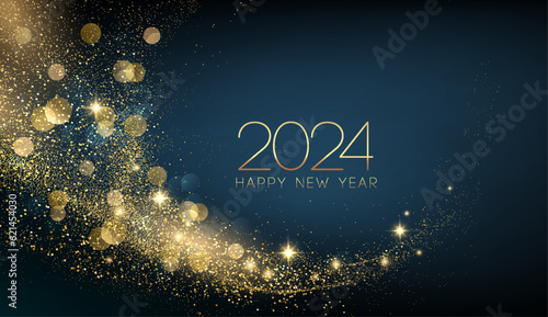 2024 New Year Abstract shiny color gold wave design element