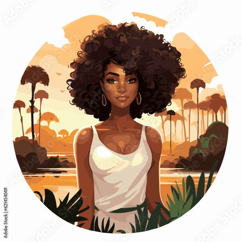 simple cartoon clipart black african american woman in nature white background