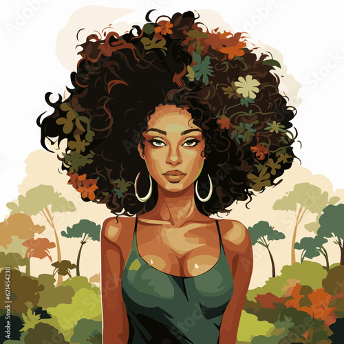 simple cartoon clipart black african american woman in nature white background