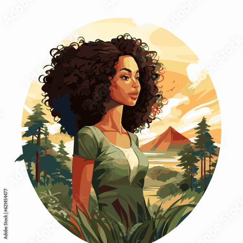 simple cartoon clipart black african american woman in nature white background