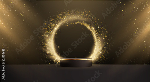 Abstract shiny color gold Circle Frame and Podium design element