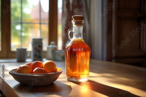 A carafe of homemade apricot nectar on a kitchen wallpaper photo
