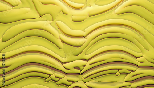 green and yellow, a Yalow 3d background with wavy lines, AI generated 