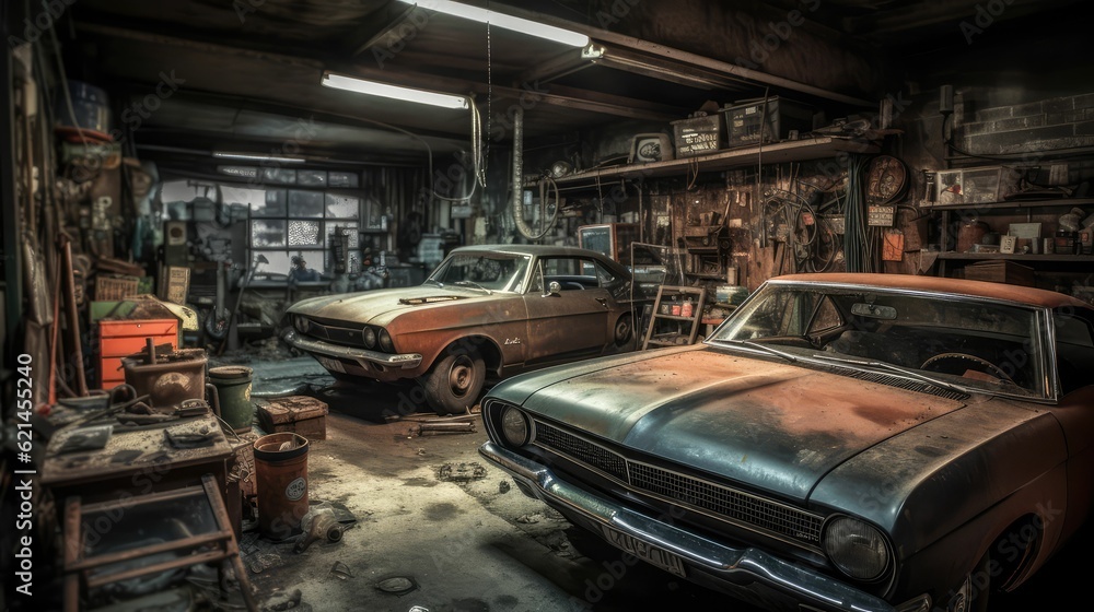 car maintenance service in the background of a car repair shop